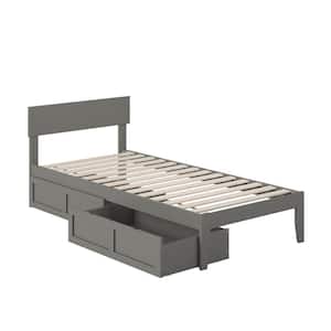 Boston Grey Twin Extra Long Solid Wood Storage Platform Bed with 2 Extra Long Drawers
