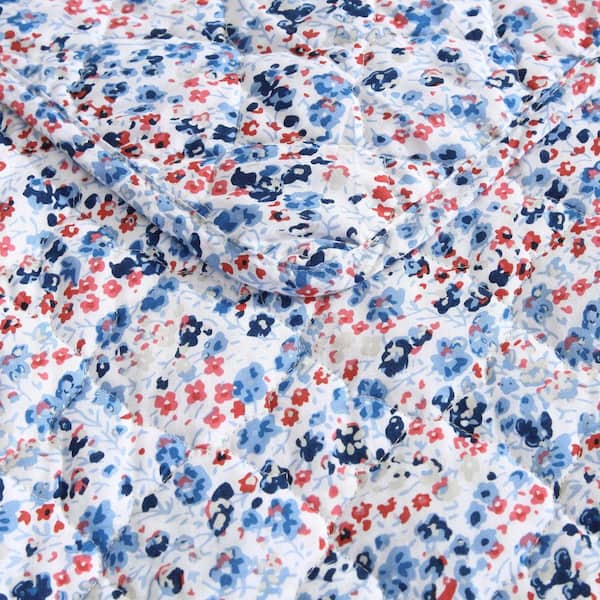 Laura Ashley Leona Flower 3-Piece Blue/Red Cotton Full/Queen