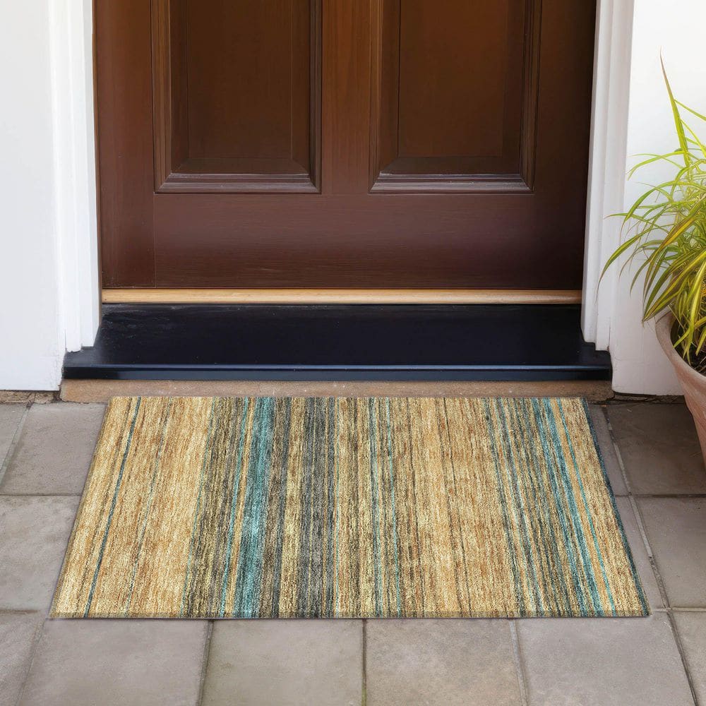 Wheat Stripe Flat Woven Synthetic Rectangular Rug 10' x 14'