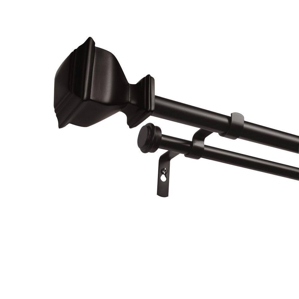 Matte Bronze Double Curtain Rod with Square Finials, 36"-72"