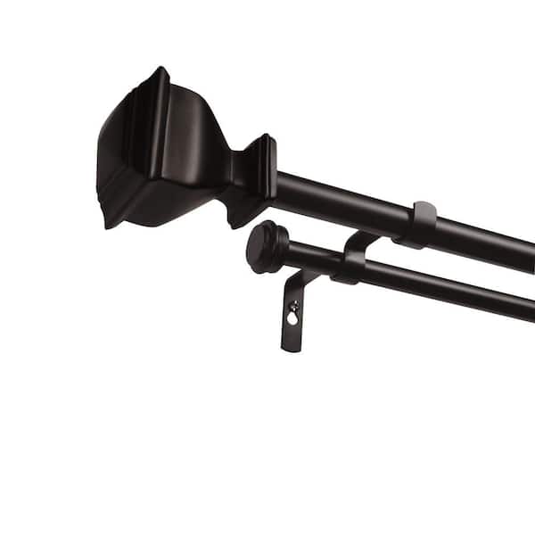 EXCLUSIVE HOME Napoleon 36 in. - 72 in. Adjustable Length 1 in. Double Curtain Rod Kit in Matte Bronze with Square Finial