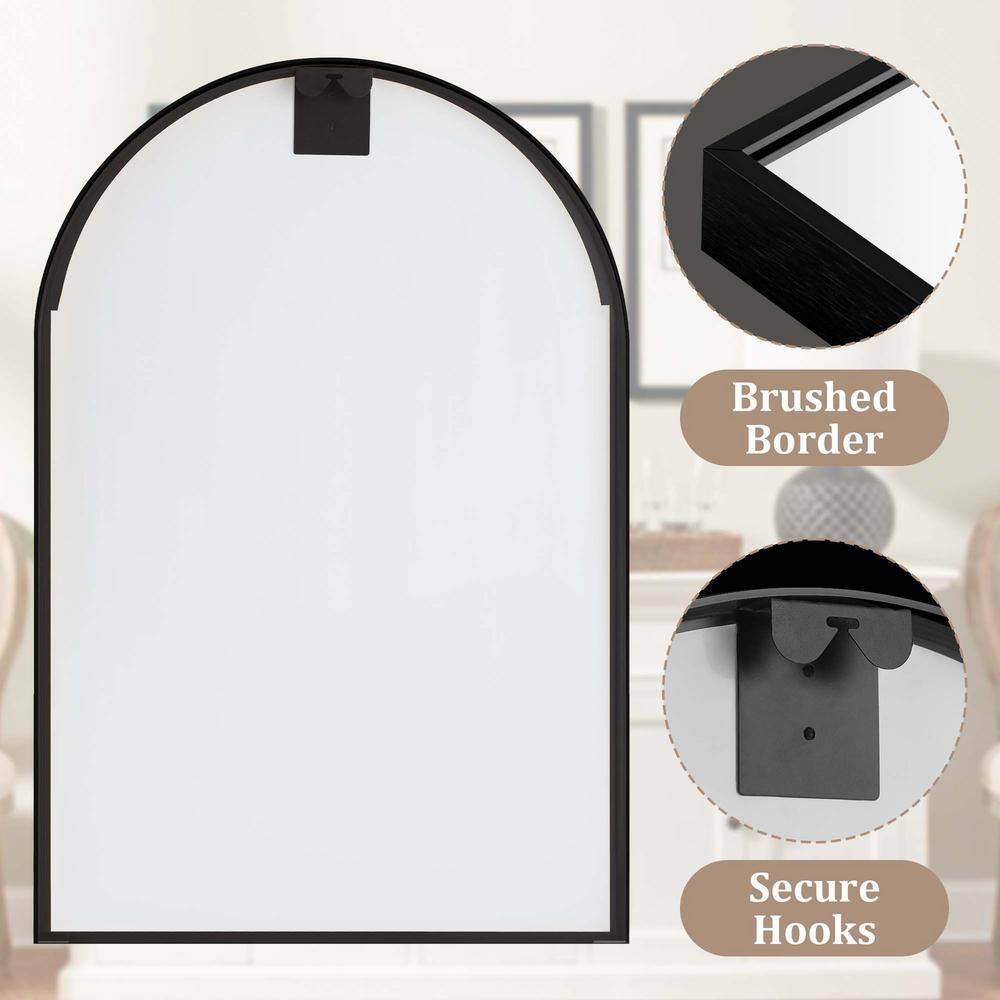Black Metal Arched Wall Mirror with Sleek Frame