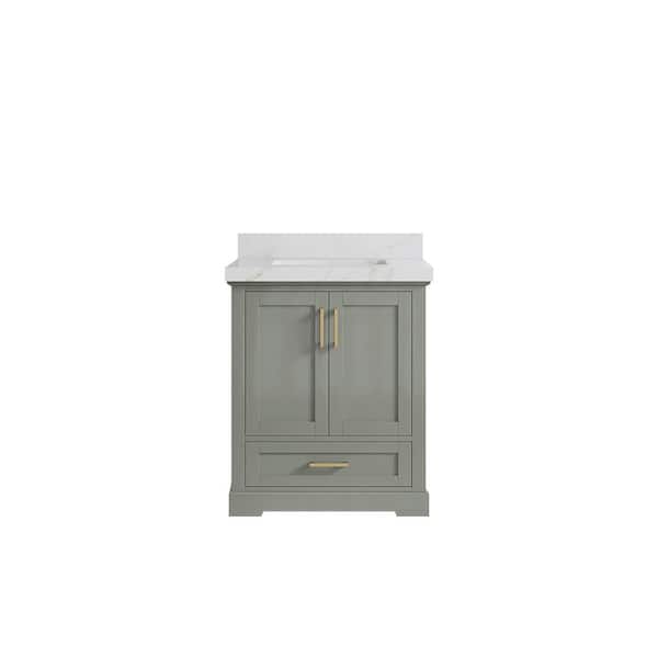Willow Collections Boston 30 in. Single Sink Freestanding Evergreen Bath Vanity with Calcutta Sienna Quatrz Top Unassembled