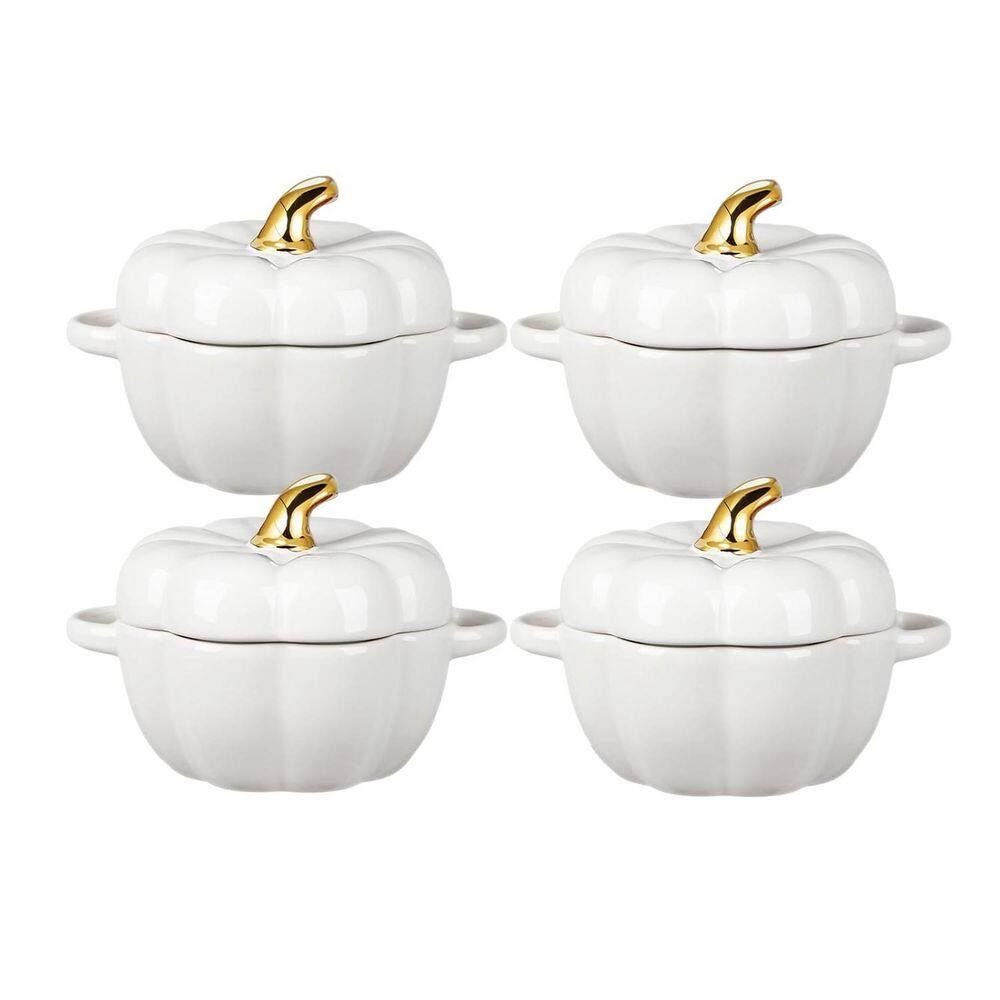Ceramic Ramekin Set with Lid and Handle, 4-Piece Baking Dish, 14 Oz ...