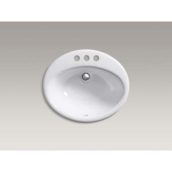 KOHLER Farmington 19 in. Oval Drop-In Cast Iron Bathroom Sink in White with  Overflow Drain K-2905-4-0 - The Home Depot