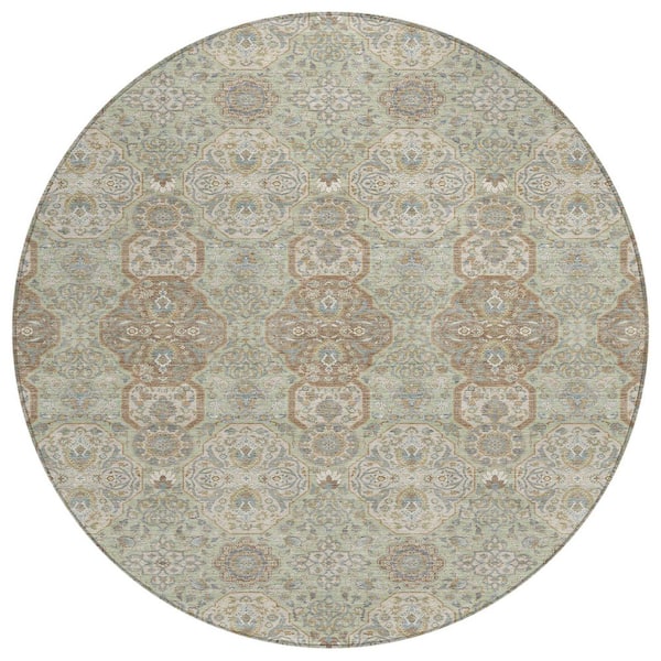 Chantille Machine Washable Indoor/Outdoor Abstract ACN2483 Sage 8 ft. x 8 ft. Round Rug
