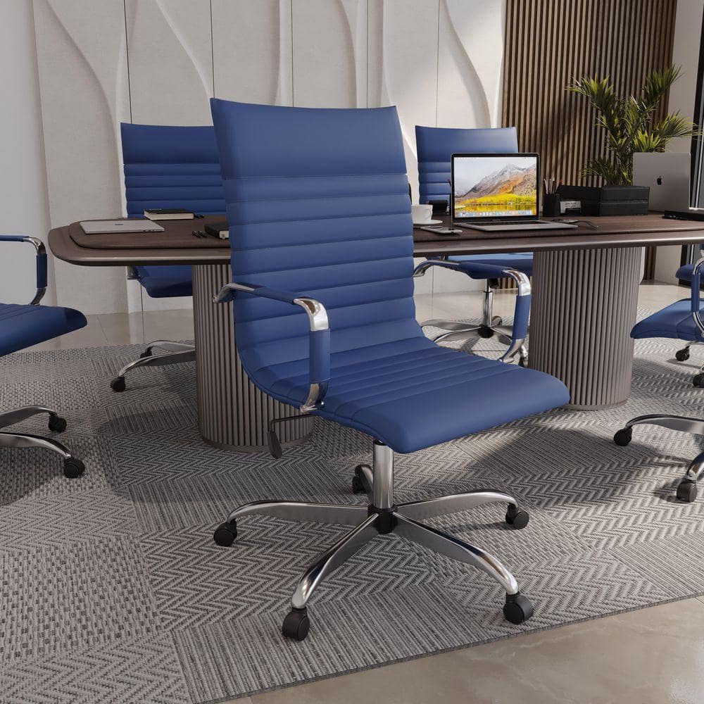 Leisuremod Harris High-Back Leather Office Chair Chrome Frame