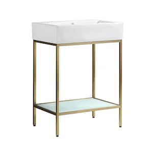 Pierre 24 in. W x 18.1 in. D Bath Vanity in Gold with Ceramic Vanity Top in White with White Basin