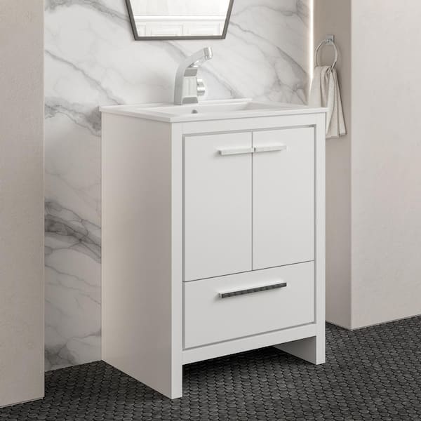 Virage 24 in. W x 18.31 in. D x 33.44 in. H Freestanding, Bathroom Vanity in Glossy White