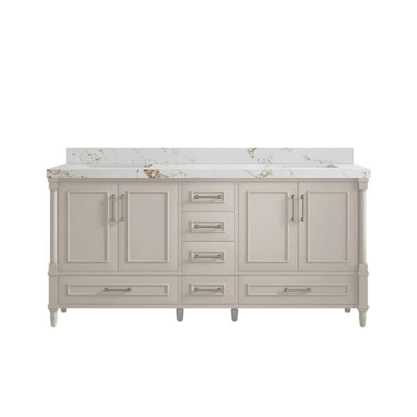 Willow Collections Hudson 72 in. W x 22 in. D x 36 in. H Double Sink Bath Vanity in Fine Grain with 2 in. Viola Gold Qt. Top