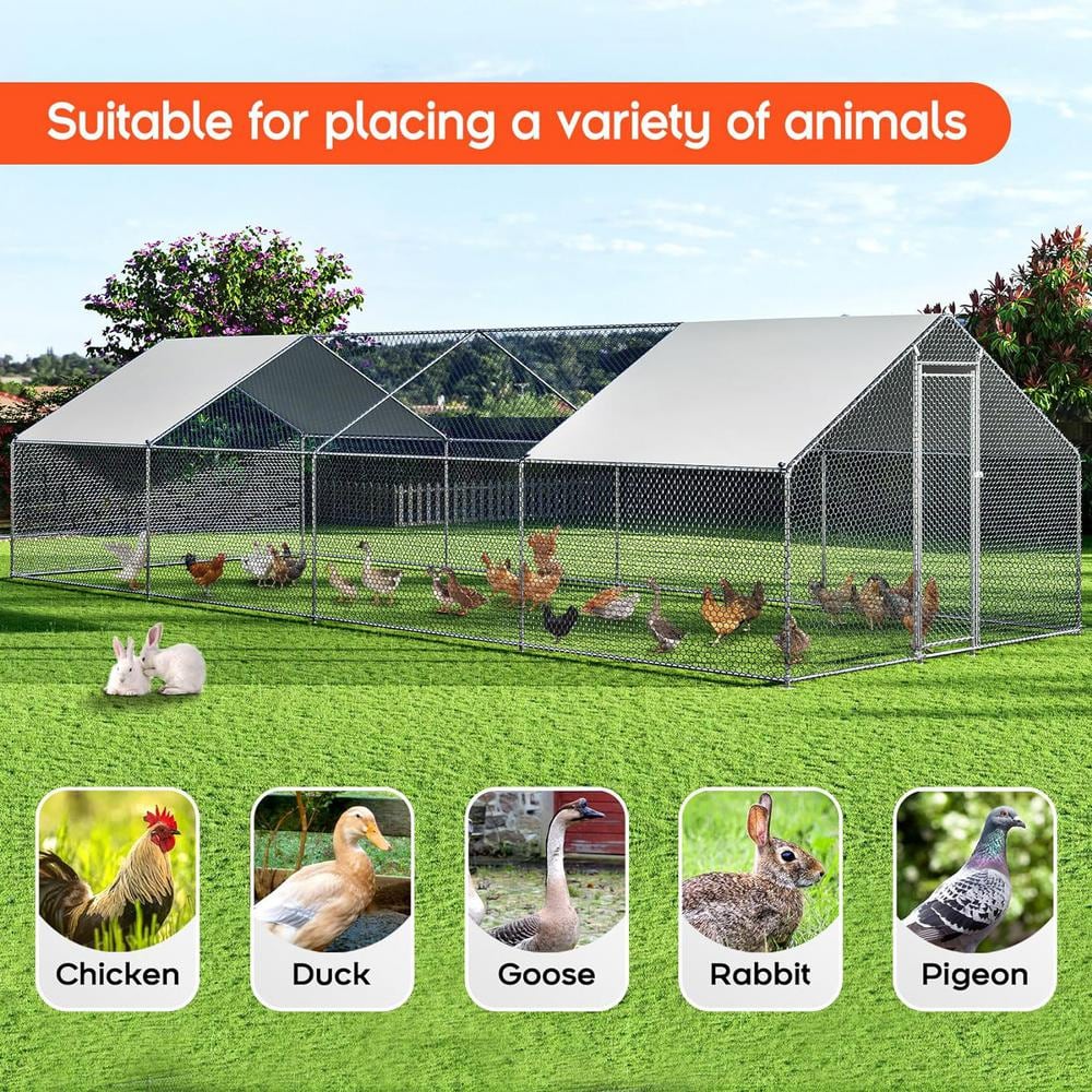 26.2 ft. Metal Chicken Coop Walk-In Poultry Cage Large Chicken Run Spire Shaped Cage Waterproof Anti-ultraviolet Cover