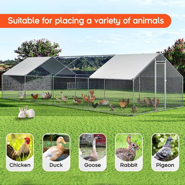 Runesay 26.2 ft. Metal Chicken Coop Walk-In Poultry Cage Large Chicken Run Spire Shaped Cage Waterproof Anti-Ultraviolet Cover