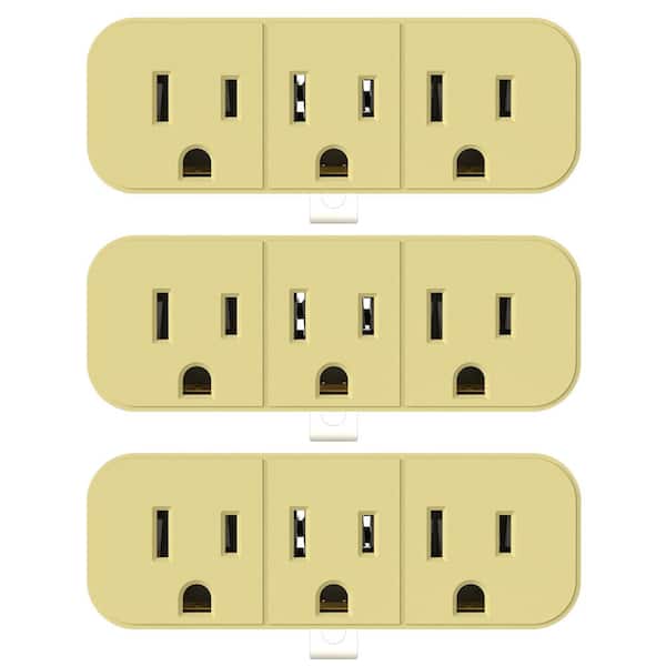 15Amp 125-Volt 2-Prong to 3-Prong Triple Outlet Grounding Adapter Plug, Ivory (3-Pack)