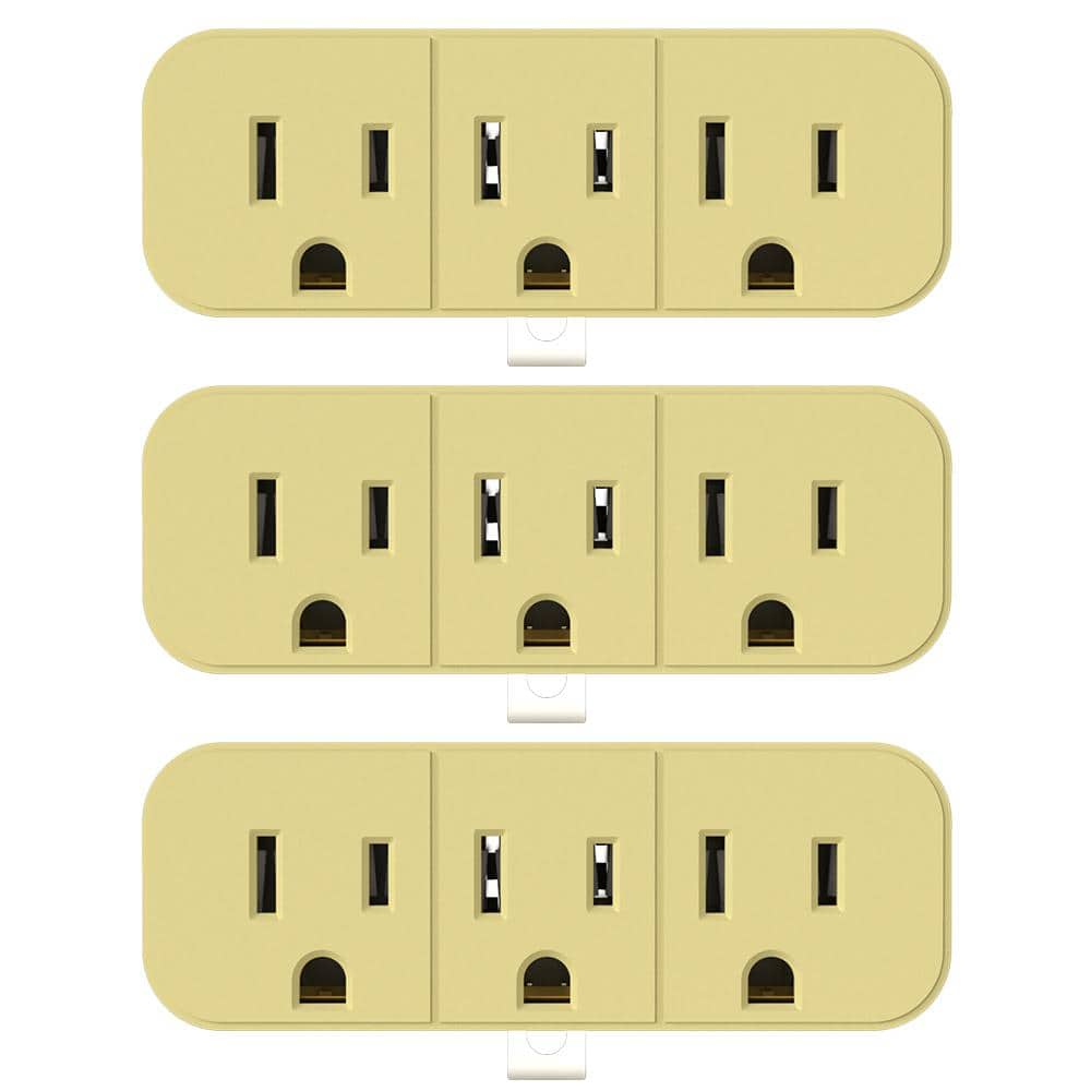 ELEGRP 15Amp 125-Volt 2-Prong to 3-Prong Triple Outlet Grounding Adapter Plug, Ivory (3-Pack)