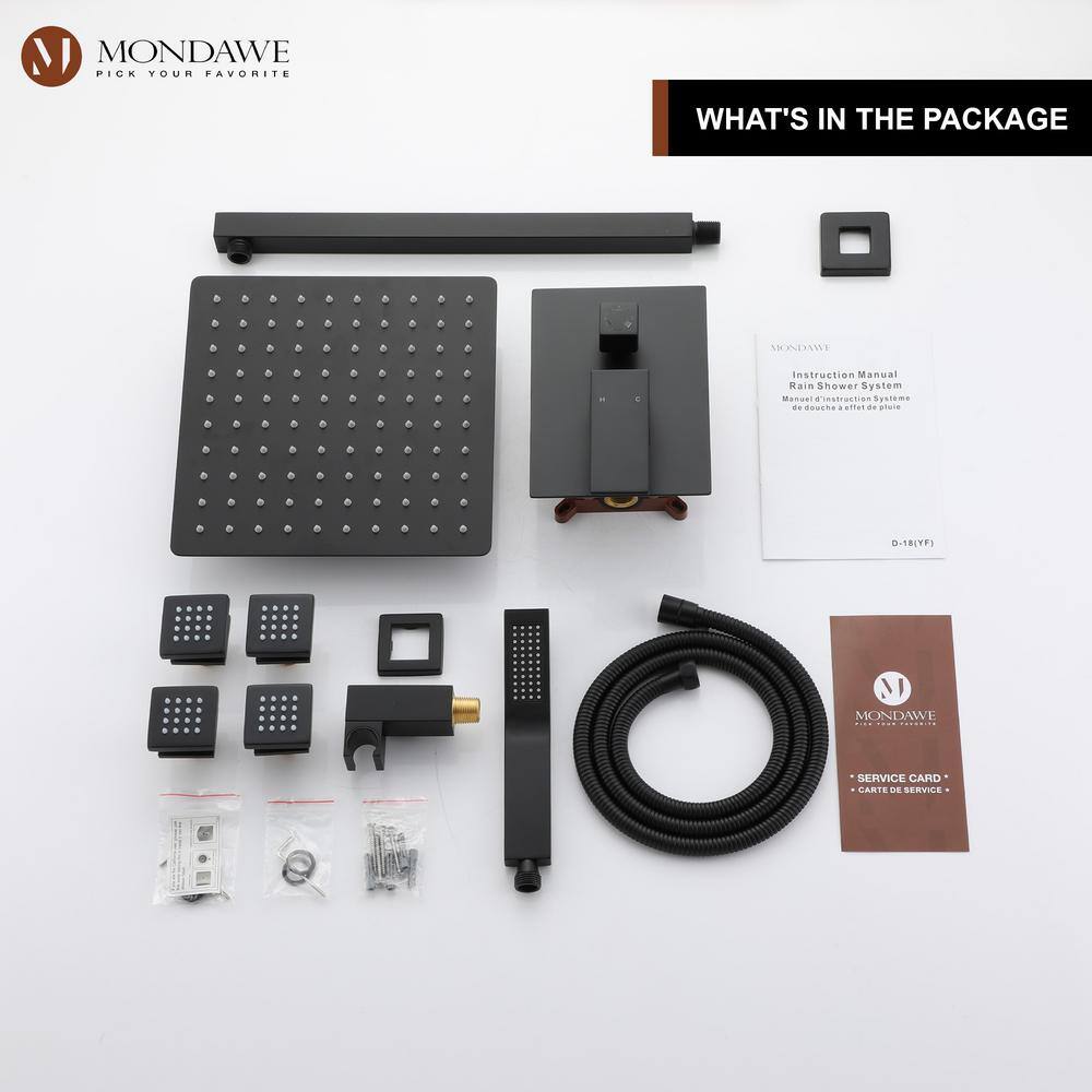 Matte Black Brass Dual Shower Head System with Handheld and Body Jets