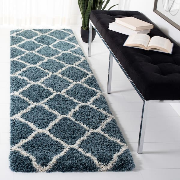 Hudson 2 ft. x 12 ft.Slate Blue/Ivory Geometric Runner Rug