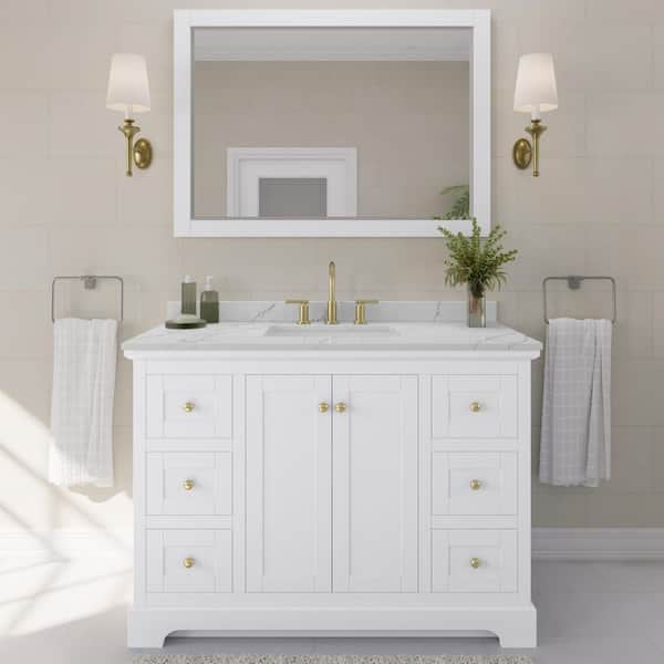 Wyndham Collection Avery 48 in. W x 22 in. D x 35 in. H Single Bath Vanity in White with Giotto Quartz Top