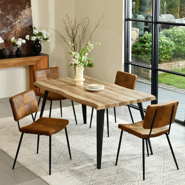 Homy Casa Lancelot Lt Honey Brown Wood Top 63 in. 4 Legs Rectangle Industrial Live Edge Dining Table (Seat 6)
