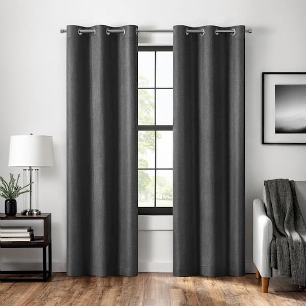 Eclipse Magnitech Welwick Black Solid Polyester 63 in. L x 40 in. W Blackout Grommet Curtain