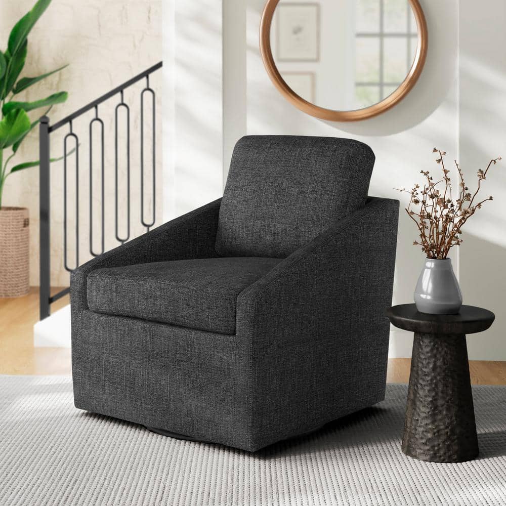Hampton Black Chenille Swivel Arm Chair