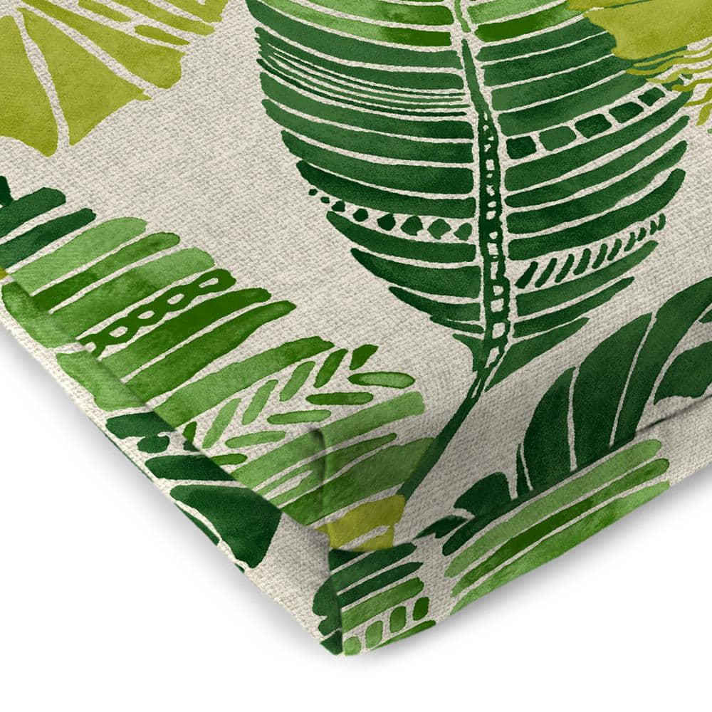 Hixon Palm Green Leaves Rectangular Outdoor Bench Cushion with Ties