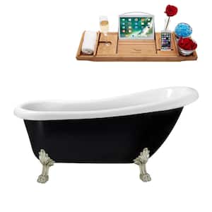 61 in. Acrylic Clawfoot Non-Whirlpool Bathtub in Glossy Black With Brushed Nickel Clawfeet And Brushed Gun Metal Drain