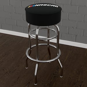 NASCAR Logo 31 in. Black Backless Metal Bar Stool with Vinyl Seat