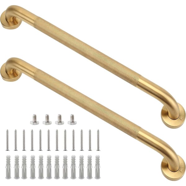 24 Inch 1.25 Diameter Gold Bathroom Grab Bar Anti-Slip 304 Stainless Steel for Bathtubs Showers Handicap Seniors 2 Pack