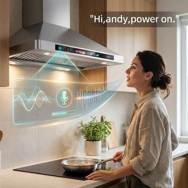 30 inch Wall Mount Range Hood 900 CFM Voice/Gesture Control, Stainless Steel Kitchen Hood Ducted/Ductless Convertible
