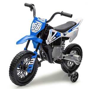 12V Kids Electric Dirt Bike with Twist Grip Throttle and Training Wheels, Blue