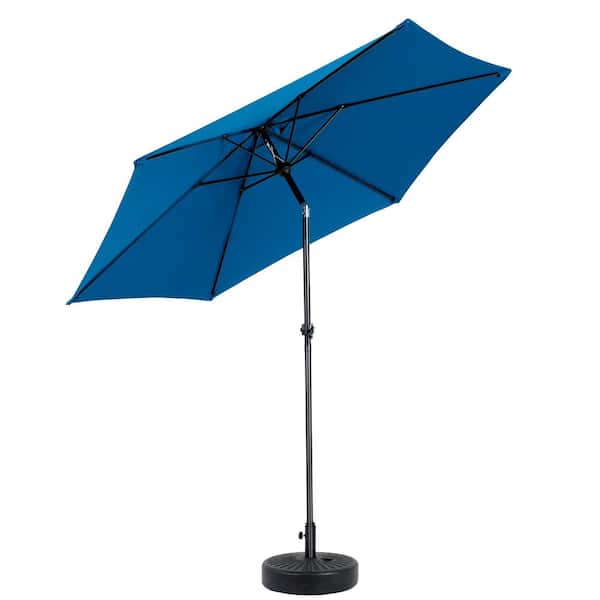 HOTEBIKE 9 ft. Outdoor Patio Umbrella,Market Umbrella with Push Button Tilt and Crank,Base Not Included,6 Sturdy Ribs, Azure Blue