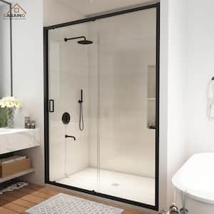 48 in. W x 72 in. H Framed Single Sliding Shower Door in Matte Black with Clear Shower Glass