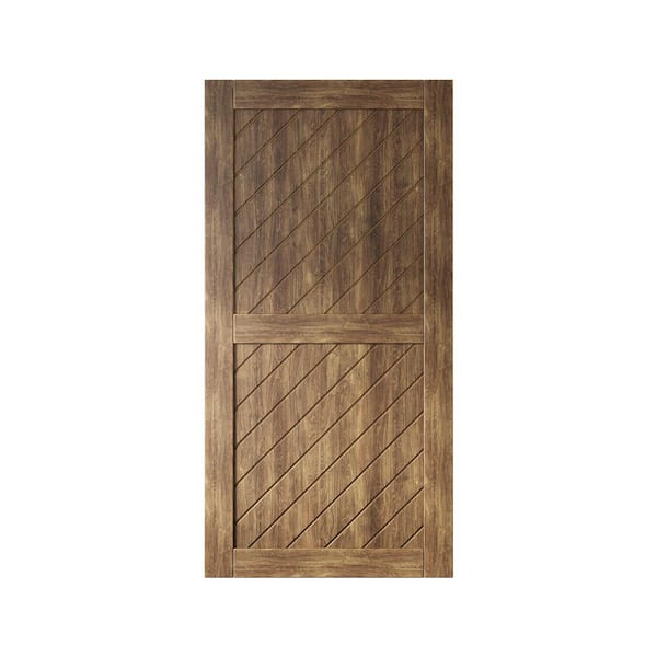 HOMACER XT1 32 in. x 80 in. C-Panel Solid Core Dark Walnut Slanted Stripe Design Pine Wood Interior Sliding Barn Door Slab