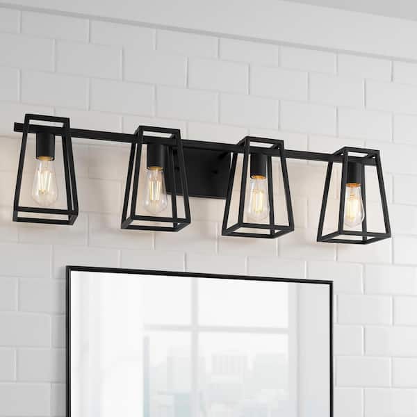 Hazel Heights 33.62 in. 4-Light Black Rustic Farmhouse Bathroom Vanity Light