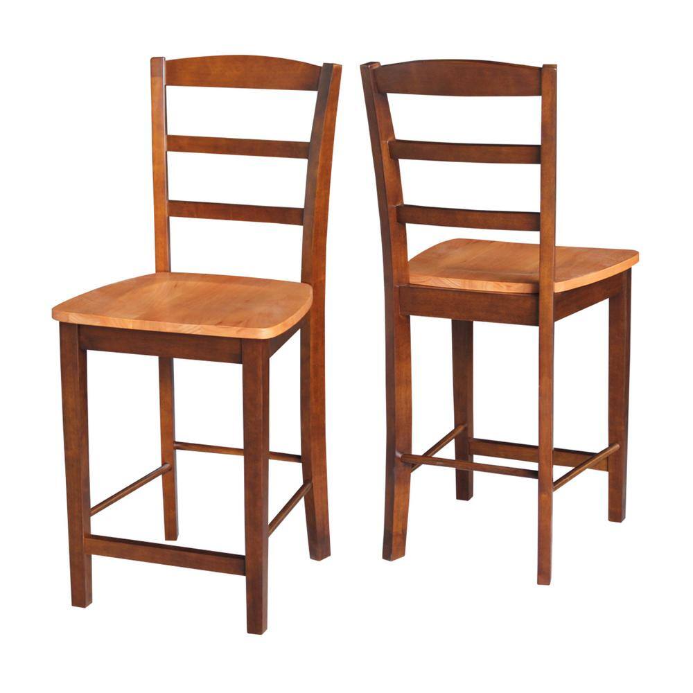 Contemporary Madrid 24" Solid Parawood Counter Stool in Cinnamon/Espresso