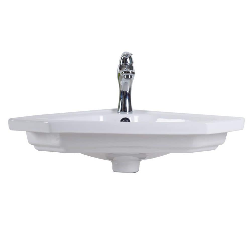 Alexander II White Ceramic Corner Wall-Mount Bathroom Sink with Overflow