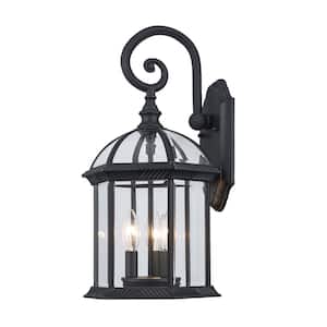 Wentworth 3-Light Black Outdoor Wall Light Fixture with Clear Glass