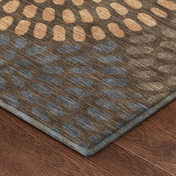 Mayfield Premium Machine Washable Abstract AMF2492 Chocolate 8 ft. x 8 ft. Round Rug