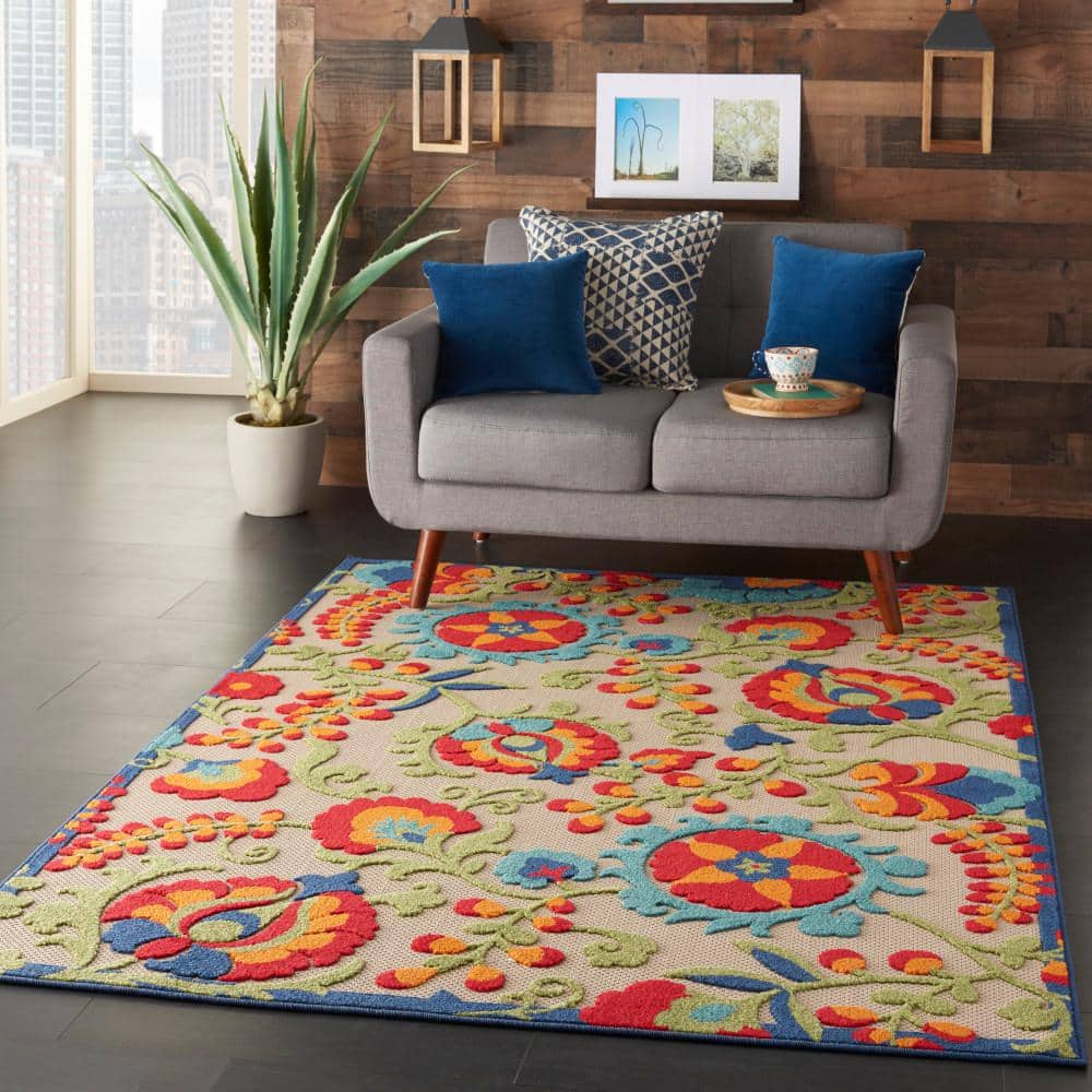 Aloha Multicolor Floral Synthetic 6' x 9' Rectangular Area Rug