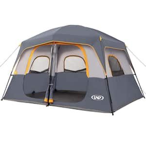 8-Person Gray Waterproof Windproof Camping Tent Easy Set up-Portable Dome Tents with Rainfly for Camping