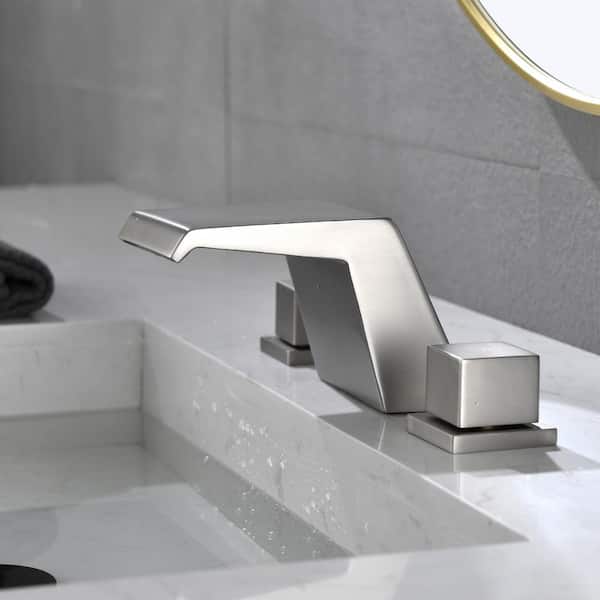 8 in. Widespread Double Handle Bathroom Faucet with Built-in Cartridges and Water Supply Hoses in Brushed Nickel