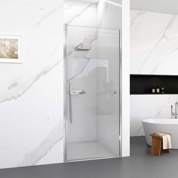 Valiant 34 in. W x 72 in. H Frameless Circular Pivot Shower Door in Chrome with Tempered Glass