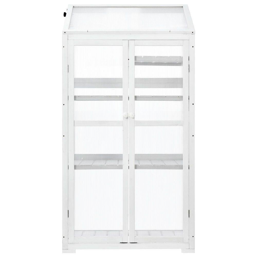 32 in. D x 22 in. W x 62 in. H Wood Greenhouse Balcony Portable Cold Frame with Wheels and Adjustable Shelves, White price history on PriceWatchPro