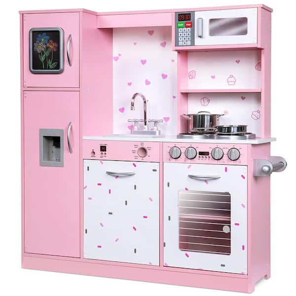 Kitchen Set for Kids, Wooden Play Kitchen Set, Realistic Sound, Pots and Pan