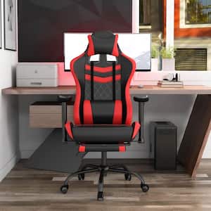 Cayde Red Polyvinyl Diamond Stiching Gaming Chair with Adjustable Footrest and Headpillow