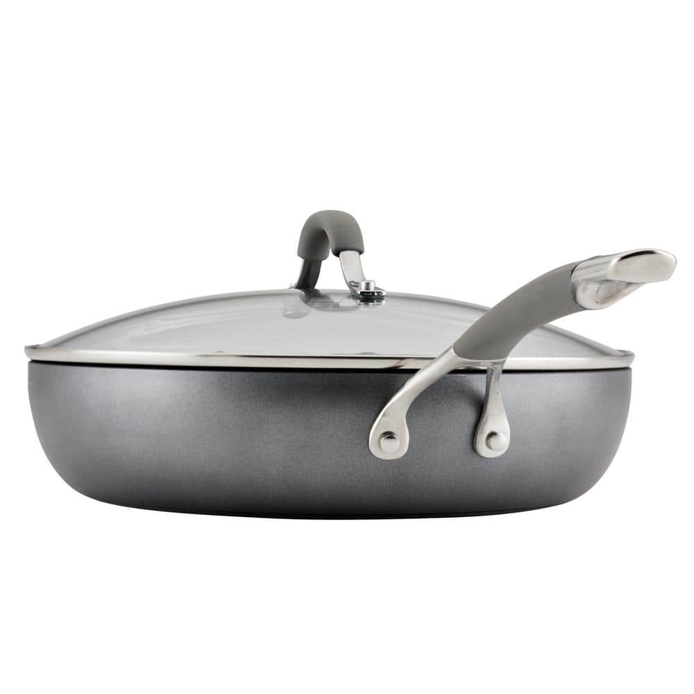 Gray Aluminum Nonstick Deep Frying Pan with Lid, 12 Inch