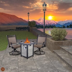 Salsa Dark Gold 3-Piece Cast Aluminum Patio Fire Pit in White Seating Set with Swivel Base for Garden, Yard