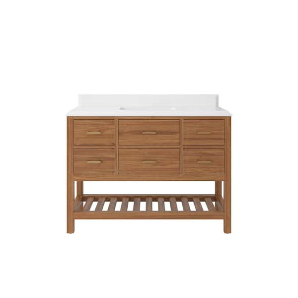 Willow Collections Parker Teak 48 in. W x 22 in. D x 36 in. H Single Sink Bath Vanity in Golden Teak with 1.5 in. White Quartz Top