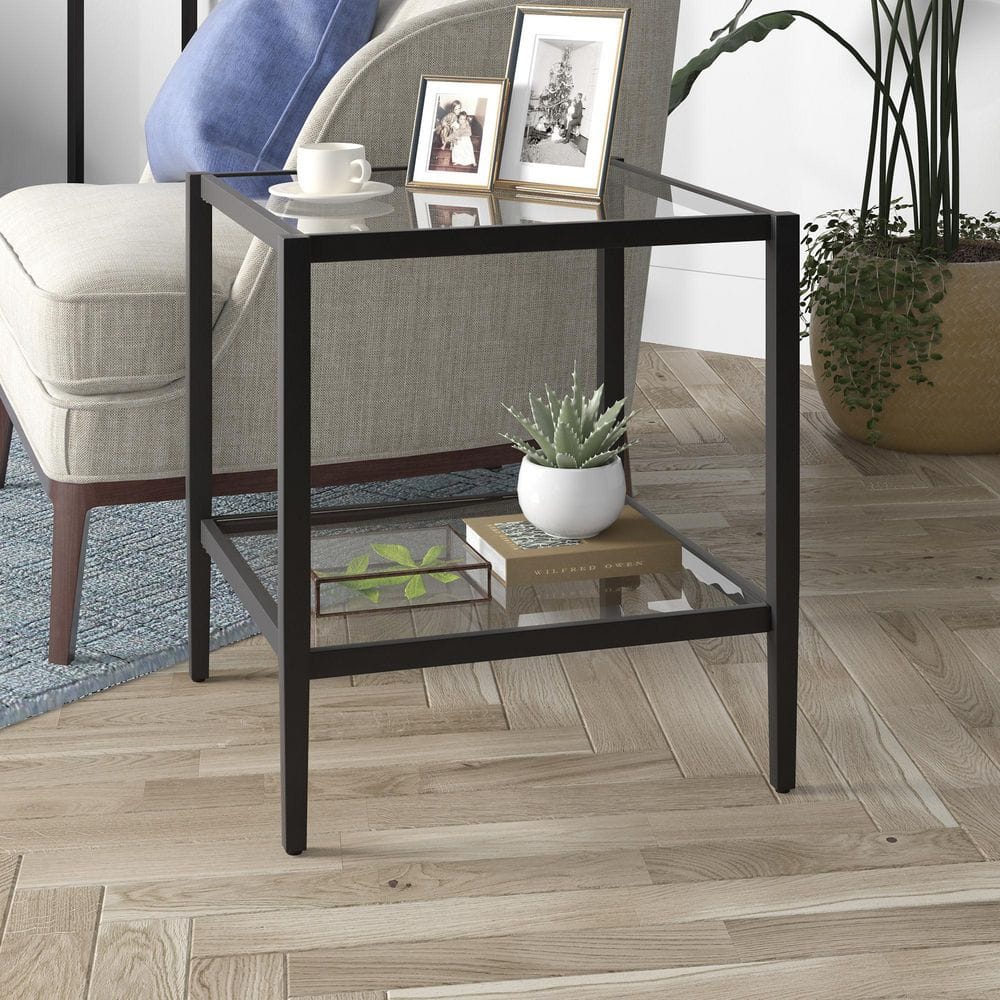 Modern Blackened Bronze 20" Square Metal & Glass Side Table
