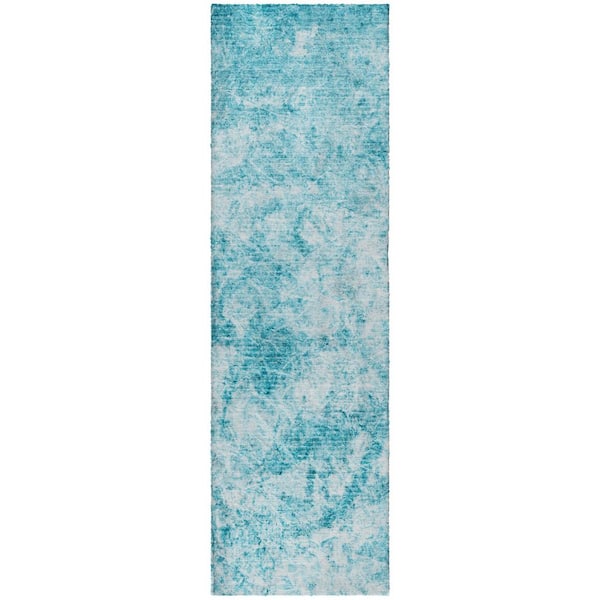 Dream Shag Premium Machine Washable Abstract ADS553 Teal 2 ft. x 7 ft. Runner Rug
